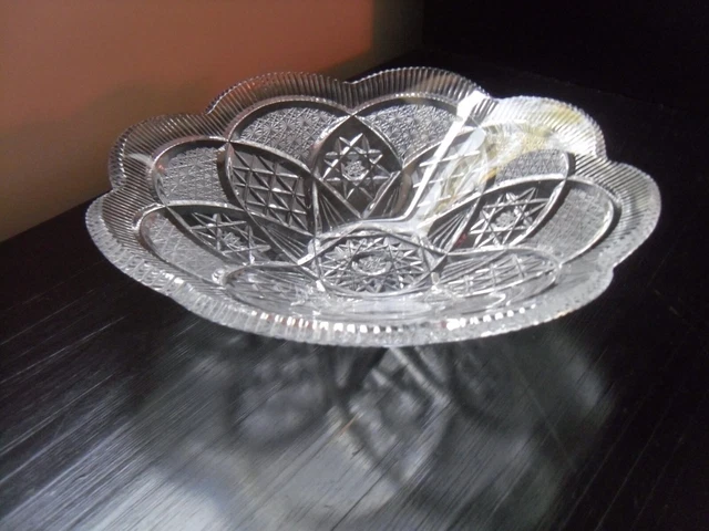 American Brilliant Clear Cut Crystal, Sunburst, Sawtooth Star Bowl 11" x 3"