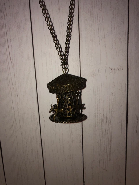 Goth Steampunk Bronze Necklace Charm Chain Boho Merry Go Round Gear Cog