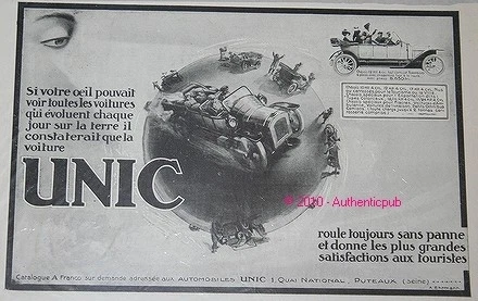 Publicite Originale De 1913 Unic Automobiles Torpedo French Ad Pub