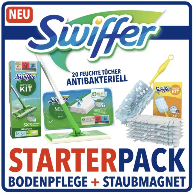 Swiffer Starterpack Bodenpflege + 20er WET Antibakteriell + Staubmagnet