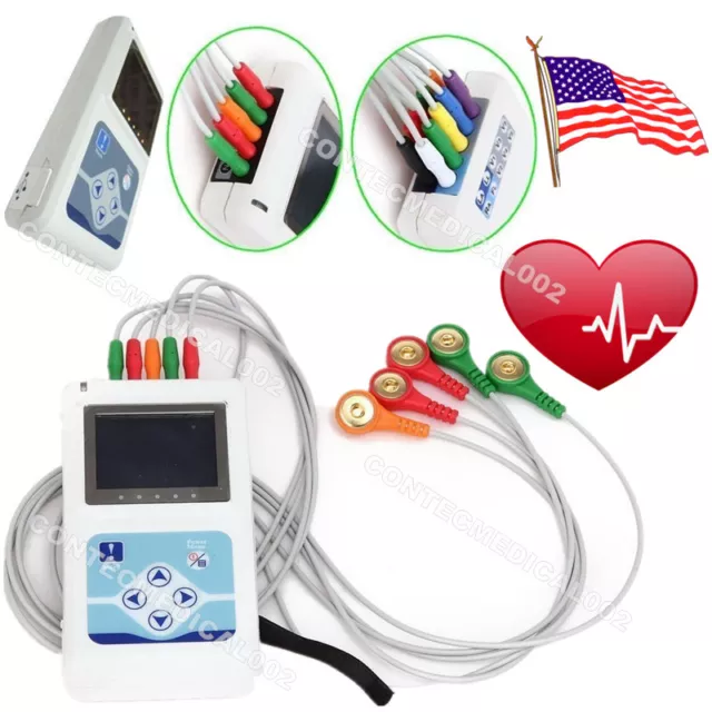 TLC9803 24 Hours Dynamic ECG Holter 3 Channel EKG Analyzer Recorder 12 Leads USB