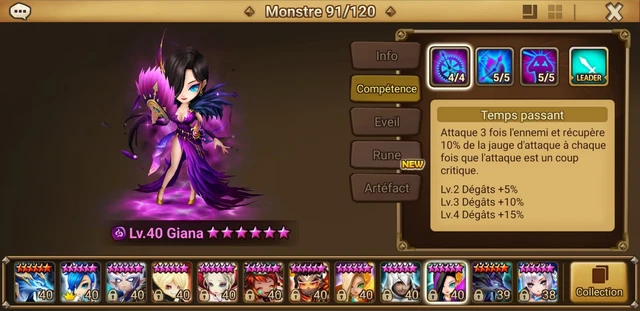 Compte Summoners War Europe Top Tier L&D Giana très peu de jours + Assassins