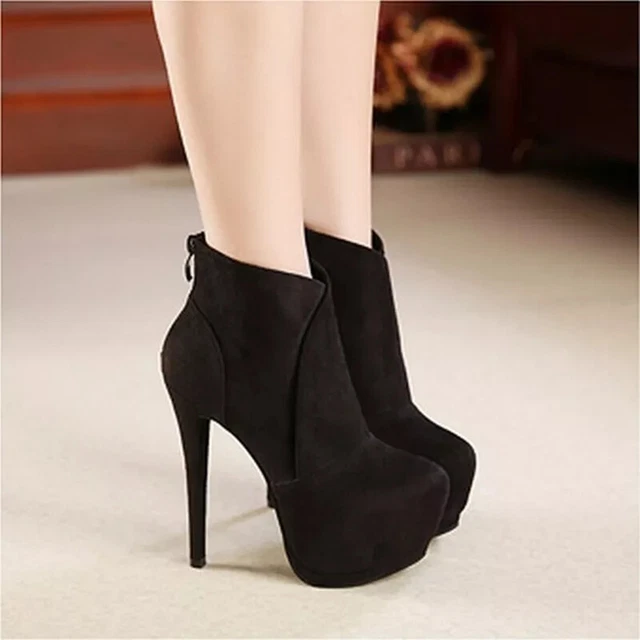 Bottes Chaussures 15 CM Platform Noir en Daim Bottines Cuir Synthetique 87192