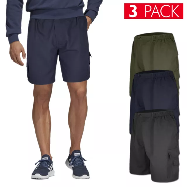 3 Pezzi Bermuda Uomo Cotone Cargo Con Tasconi Laterali Pantaloncino Shorts VEQUE