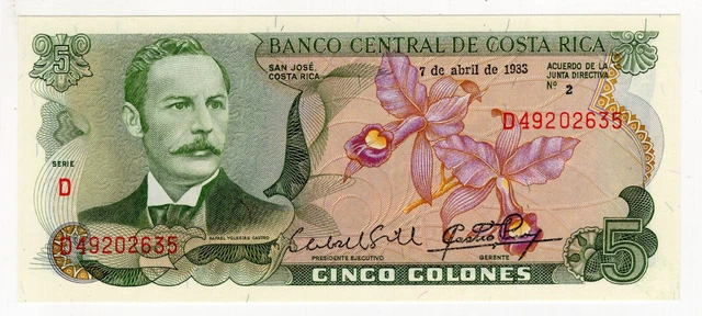 1983 Costa Rica Five 5 Colones World Banknote Nice Bill
