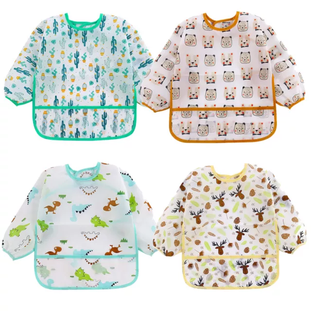 4PCS Bavoirs Manches Longues Etanches Blouse Peinture Enfant Tablier d'Alimentat