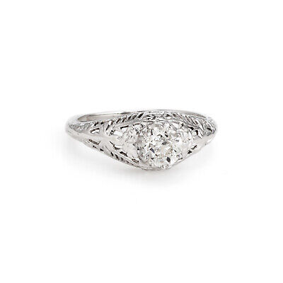 Vintage Art Deco Diamond Engagement Ring 14k Gold Filigree Mine Cut Jewelry