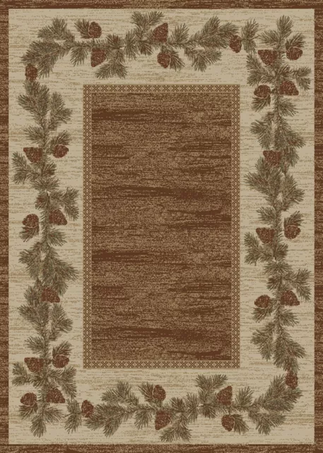 Mountain View Area Rug Runner Lodge Cabin Pine Cone Brown Beige Matching Set