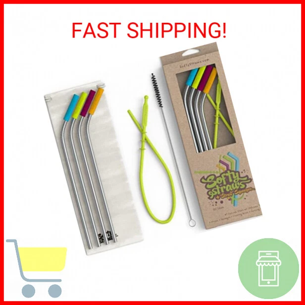 Softy Straws Premium Reusable Stainless Steel Drinking Straws With Silicone Tips