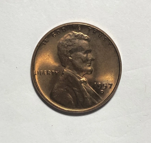 RED BU 1957-D LINCOLN WHEAT PENNY Denver Mint Uncirculated Cent USA 1c