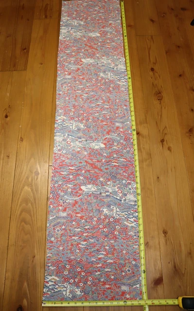 Vintage Japanese Silk Crepe Floral Countryside Pattern Kimono Fabric 63" 2