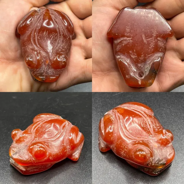 Unique Old Natural Agate Haqiq Stone Carved Frog 🐸Figure Statue Amulet