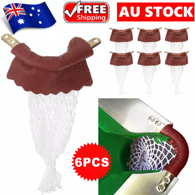 6X Leather Snooker Table Net Pockets Set Replacement Billiard Pool Ball Bag NEW