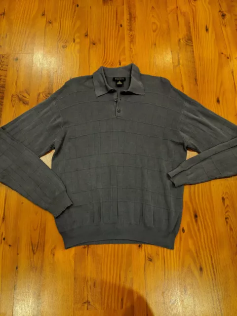 HAROLD POWELL Collared Sweater Gray Silk Cotton Blend Mens Medium Blue Shirt