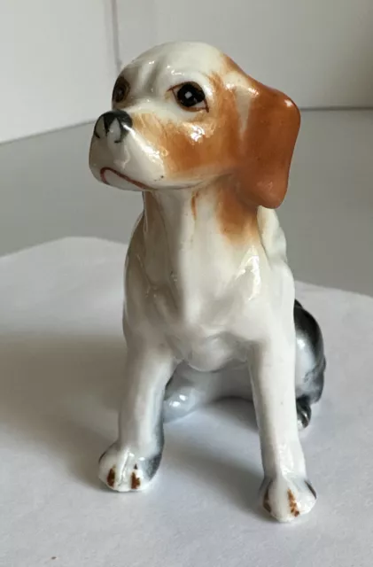 Vintage Beagle Dog Small Figurine Hunting Dog Bone China Taiwan 3”T