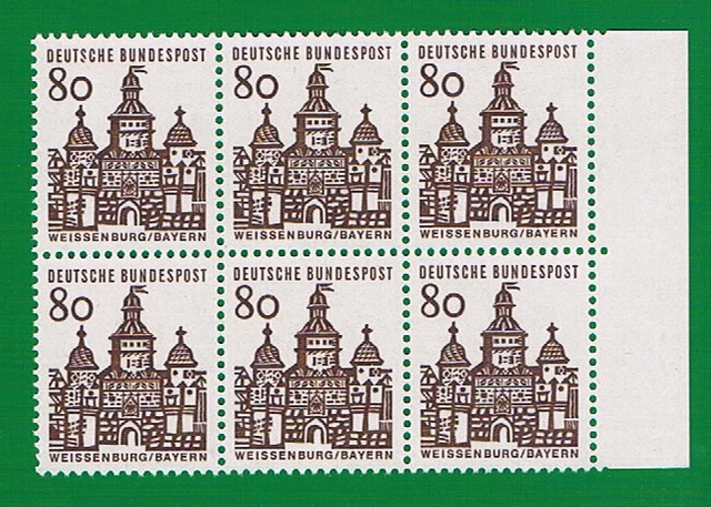 Bund Dauers. "Kleine Bauwerke" Rand Sechserblock Mi.Nr. 461 Postfrisch ** 6x80Pf