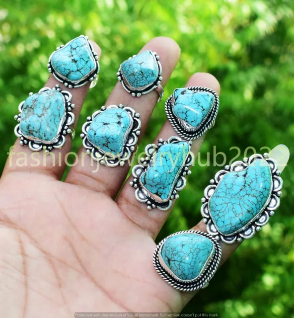 Christmas Sale ! Turquoise Gemstone Ring Wholesale Lot 925 Silver Plated Jewelry