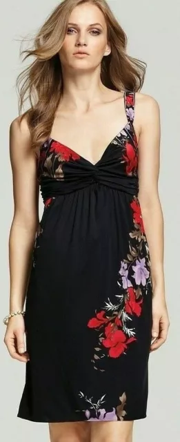 Elie Tahari Renee Black Red Floral Silk Jersey Sleeveless Dress