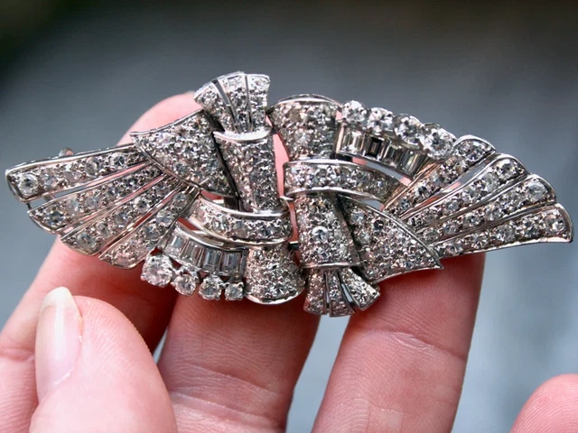 1PC.Stunning Art Deco Silver Double Clip Wings Brooch,925 CZ Silver Brooch