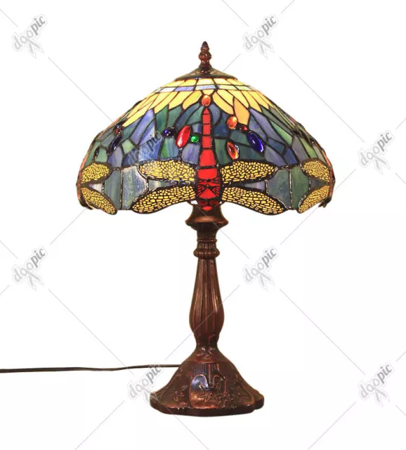 Edel Tiffany Nacht Tisch Lampe Libelle Tischlampe Tiffanylampe Blau  GN09