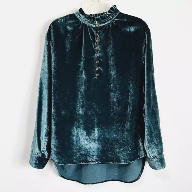 Blusa Top Anthropologie Kristianne Terciopelo Triturado S Verde Oscuro Mangas 3/4 Boho