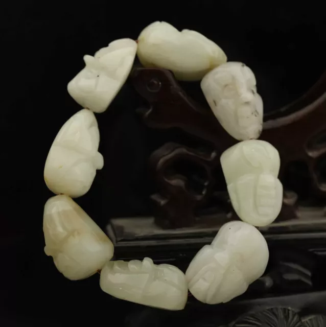 China Natural hetian Jade Hand Carved jade buddha beads bracelet