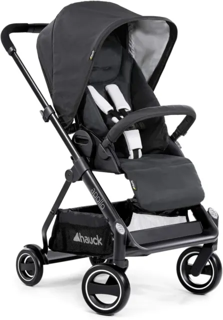 New Hauck Apollo  Reversible Seat Pushchair Pram Buggy Stroller Black+Bootcover