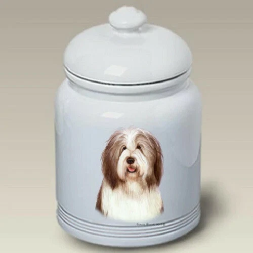 Brown and White Bearded Collie Ceramic Treat Jar TB 34482