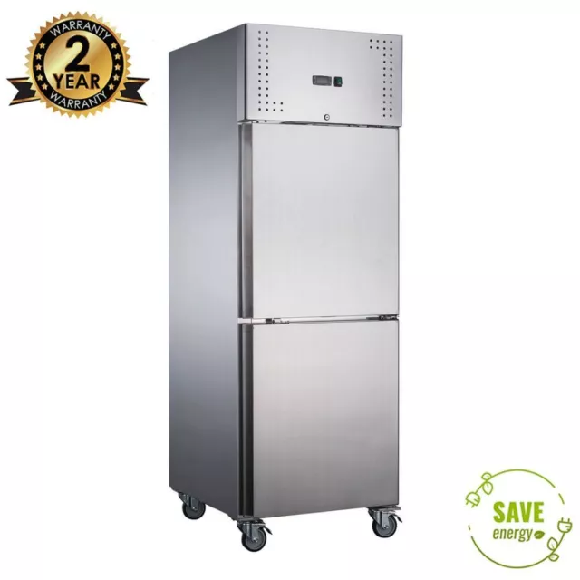 LCE 600L Stainless Steel Commercial Two Split Half 1/2 Solid Door Upright Fridge