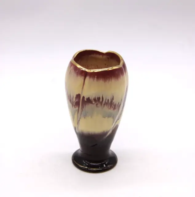 TULIP VASE Vintage Mid-Century German Drip Glaze Ceramic Flower Bulb Gold 12cm