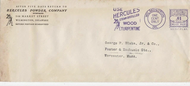 U.S. HERCULES POWDER COMPANY, INC. Logo Wood Slogan Meter Mail Cover Ref 47171