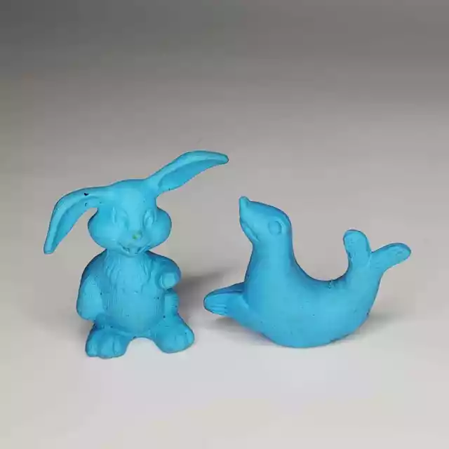 Diener Rubber Erasers Seal Rabbit 1.5” Blue Vintage Figurines