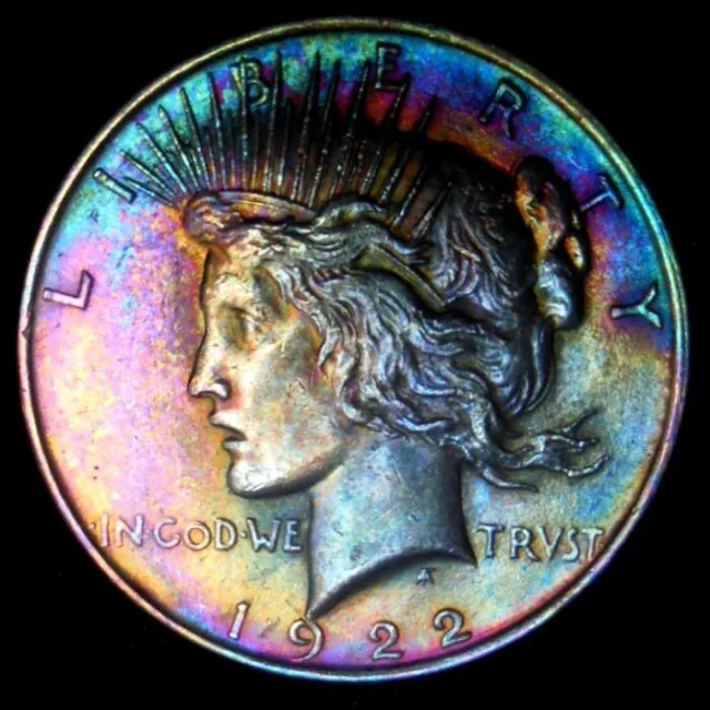 1922 Peace Silver Dollar: Au/Unc Breathtaking Fire & Ice Rainbow Toning: Pq+