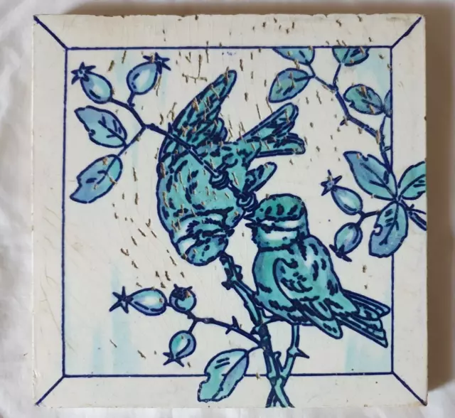 Gorgeous Minton Blue Tit Bird Design 6 Inch Tile, Circa 19Th Century.