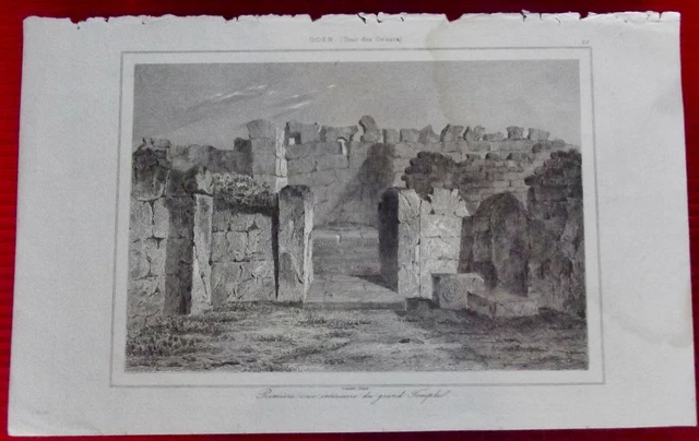 ANTICA INCISIONE 1848 Malta Goze Tour Giganti Lemaitre Grande Tempio N 