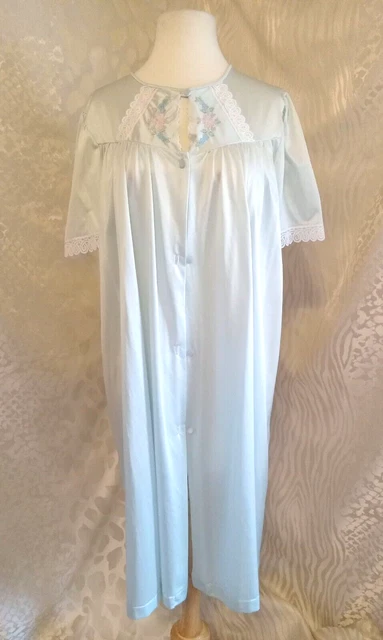 Women's Nylon Robe Medium blue short sleeves knee length
