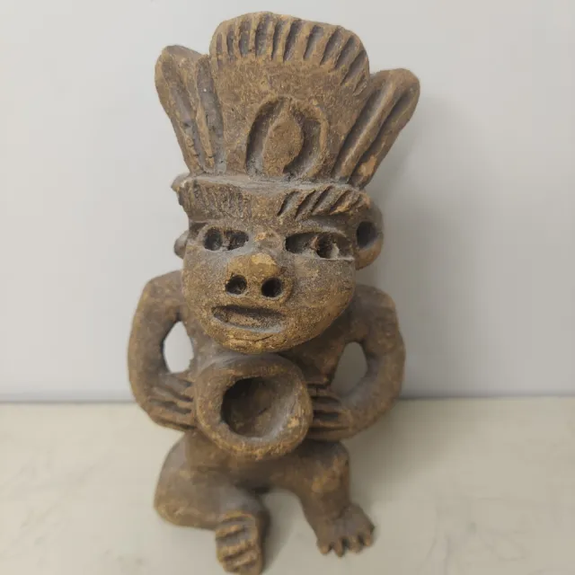Pre-Columbian Clay Pottery Figure Incense Holder Ceremonial Vase Mayan Aztec B