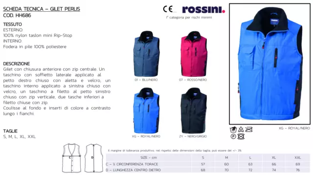 ROSSINI Giubbotto Gilet PERLIS Smanicato Senza Maniche Uomo Interno Pile HH686 2