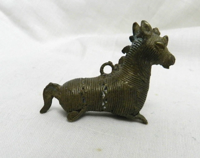 RRbg -  VINTAGE HANDMADE BRONZE LOST WAX CASTING DHOKRA MINI HORSE 2 1/2" LONG
