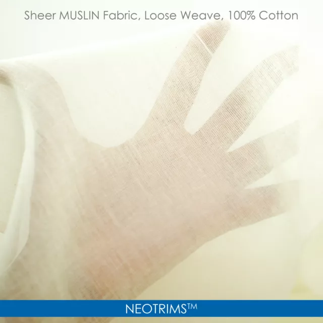 Muslin Cotton Fabric,Cheese Cloth Gauze Material,White & Ecru,130cms,Neotrims UK