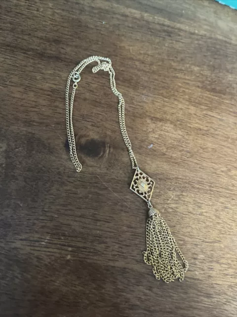 ELEGANT VINTAGE SARAH Coventry Gold Tone Tassel Pendant Chain Necklace ...