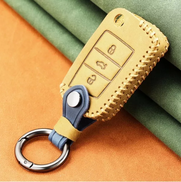 Volkswagen VW Leather Remote Smart Key Chain Holder Cover Case Fob BROWN