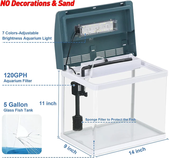 Beta Fish Tank Glass 5 Gal Self Cleaning Small Aquarium Starter Kits Room Decor 3
