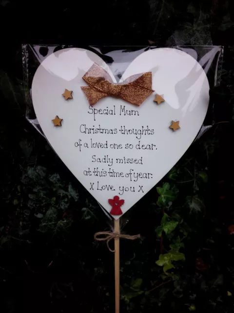 Christmas Grave Ornament Personalised Memorial heart gold silver waterproofstick