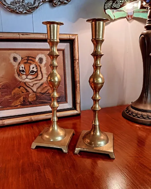 Beautiful Pair Of Large 13" Brass Vintage Handmade Candlestick Holders!