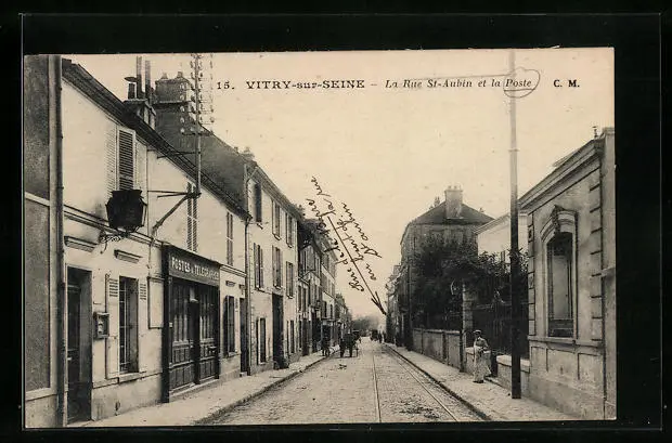 CPA Vitry-sur-Seine, La Rue St-Aubin et la Poste