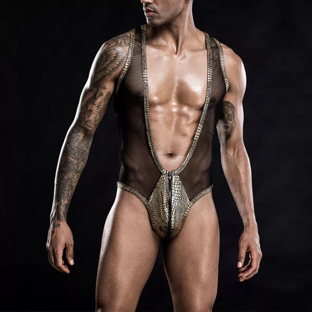 Hommes Maille Sexy Body Mankini Suspensoir sous-Vêtement Tenue de Sport Catch