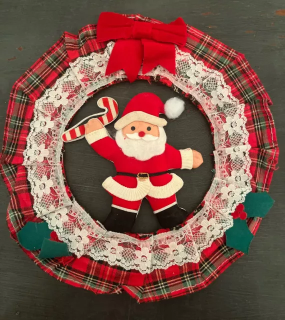 Vintage Christmas Wreath Santa Claus Holiday Wreath 7 3/4" Round