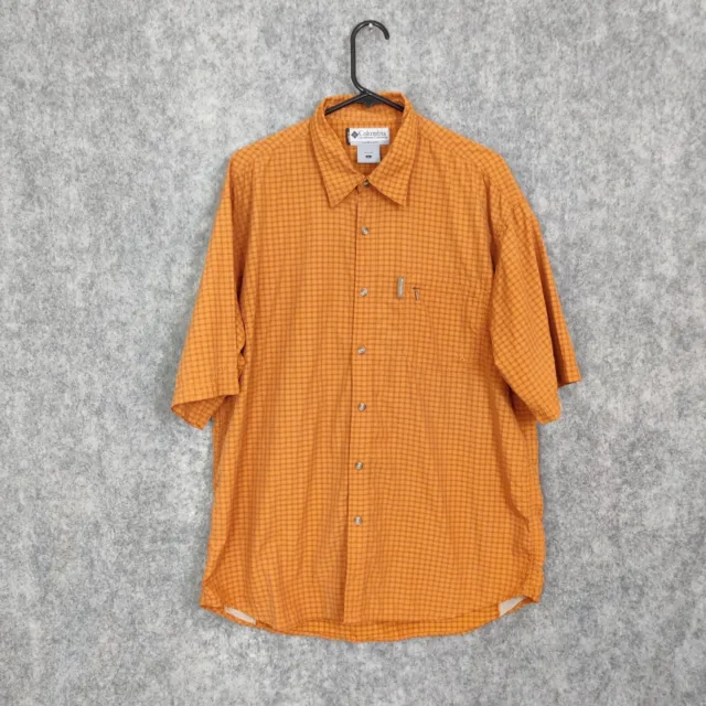 Columbia TITANIUM Men Shirt Short Sleeves Casual Orange Check Travel size S