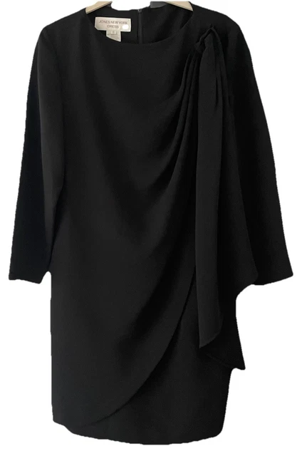 JONES NEW YORK Size 10 Vintage Black Drape Shoulder Classic Dress  Immaculate 26.69 - PicClick UK